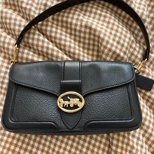 Coach Black Leather Shoulder Bag with Gold Hardware